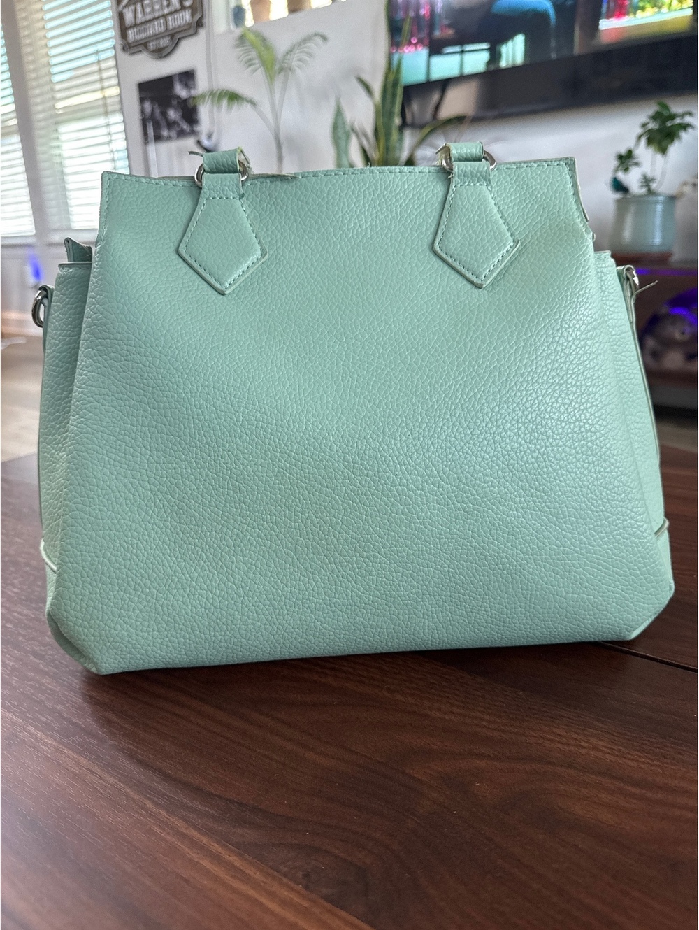 Steve Madden Mint Green Pebbled Leather Satchel Handbag - Picture 3 of 9